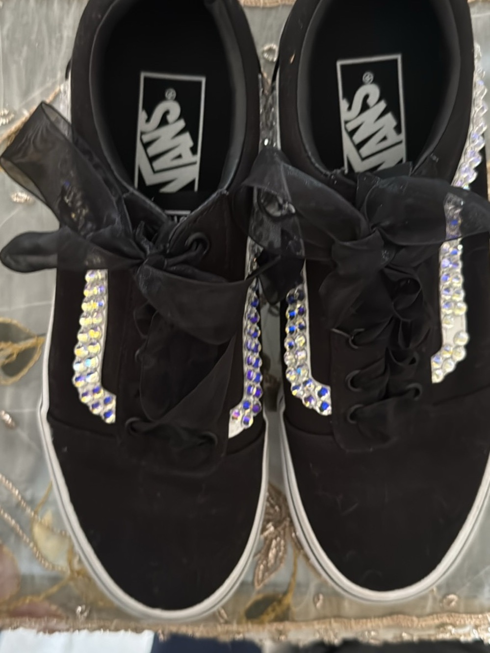 Vans Black Low-Top Sneakers with Iridescent Crystal Stripe